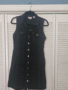 Levi's Black Sleeveless Denim Button-Down Mini Dress